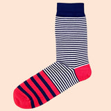 Bassin and Brown Barnette Thin and Medium Multi Stripe Socks - Navy, White and Salmon