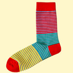 Bassin and Brown Daltone Multi Colour Thin Stripe Socks - Red, Green, Yellow and Grey