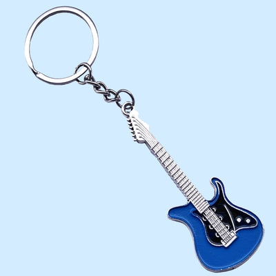 Bassin And Brown Guitar Keyring - Blue, Black and Silver