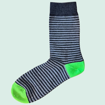 Bassin and Brown Huxley Thin Multi Stripe Socks - Charcoal, Grey and Lime Green