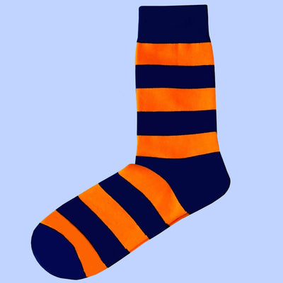 Bassin and Brown Owen Hooped Striped Socks - Orange and Navy