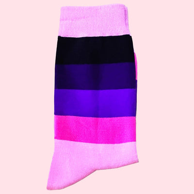 Bassin and Brown Pink Wystan Multi Stripe Socks - Fuchsia, Black, Purple and Mauve