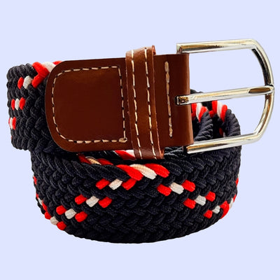 Bassin and Brown Pyramid Stripe Elasticated Woven Belt - Navy, Red and White