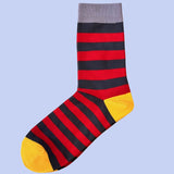 Bassin and Brown Tathame Hooped Stripe Socks - Red, Charcoal, Yellow and Grey