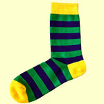 Bassin and Brown Tathame Hooped Stripe Socks - Royal Blue, Green and Yellow