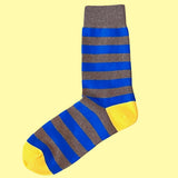 Bassin and Brown Tathame Hooped Striped Socks - Oatmeal, Electric Blue and Yellow