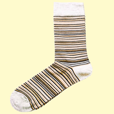 Bassin and Brown Westcotte Multi Thin Striped Socks - Beige, Fawn and Black