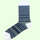 Bassin and Brown Westcotte Multi Thin Striped Socks - White, Blue, Black and Green