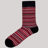 Bassin and Brown Westcotte Multi Thin Striped Socks - Red, Grey, White and Black