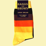 Bassin and Brown Wystan Multi Stripe Socks -Yellow, Orange, Brown, Black and Gold.