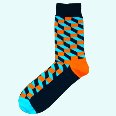 Bassin and Brown Optical Check Cotton Socks - Blue, Orange and Black