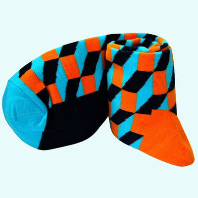 Bassin and Brown Optical Check Cotton Socks - Blue, Orange and Black