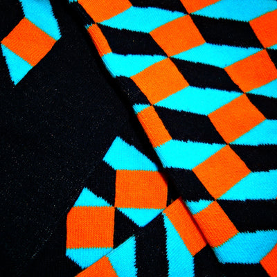 Bassin and Brown Optical Check Cotton Socks - Blue, Orange and Black