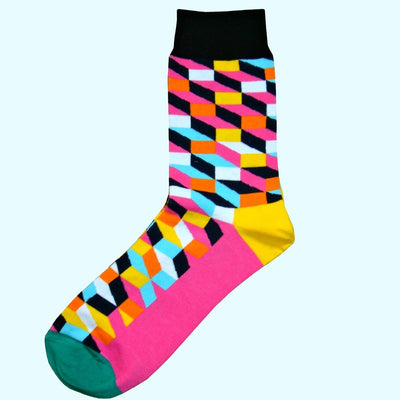 Bassin and Brown Optical Check Socks - Yellow,Black Blue,Pink,White and Orange