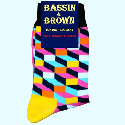 Bassin and Brown Optical Check Socks - Yellow,Black Blue,Pink,White and Orange